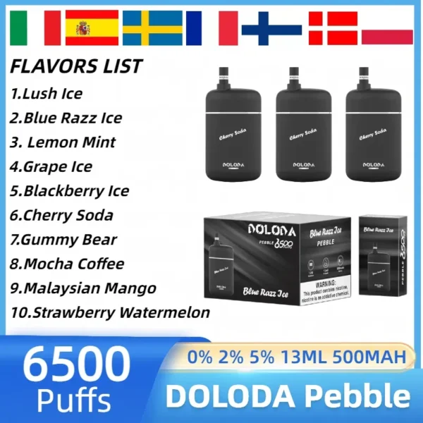 DOLODA Pebble 6500 Puffs 0% 2% 5% Vente en gros de vape jetable rechargeable à la nicotine - CharmVape - 2