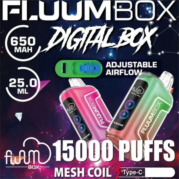 FluuM Digital Box TN 15000 Puffs 0% 2% 3% 5% Nicotine Rechargeable Vape Pods Pods E-Cigarette - CharmVape - 1