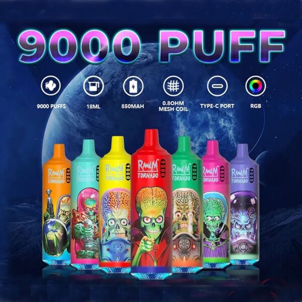 RandM Tornado 9000 Puffs 0% 2% 3% 5% Nicotina Vape desechable al por mayor - CharmVape - 1
