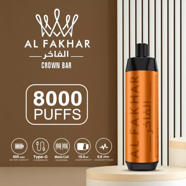 Al Fakhar Crown Bar 8000 Puffs Big Cloud DTL 2% Low Nicotine Rechargeable Disposable Vapes Pen Bulk Buy Wholesale - CharmVape - 1