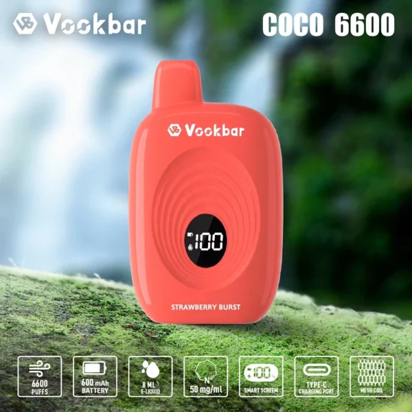 Vookbar Coco 6600 Puffs Digital Smart Screen 3% Перезаряжаемая одноразовая ручка для электронных сигарет с низким содержанием никотина. Купить оптом - CharmVape - 4