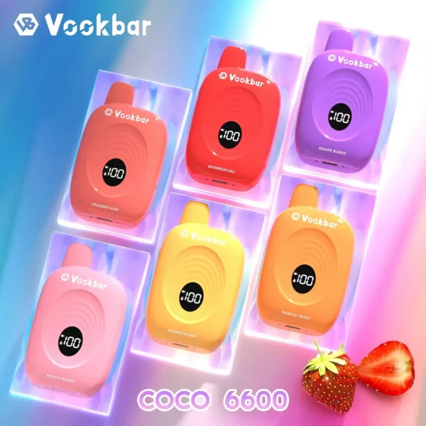 Vookbar Coco 6600 Puffs Digital Smart Screen 3% Перезаряжаемая одноразовая ручка для электронных сигарет с низким содержанием никотина. Купить оптом - CharmVape - 1