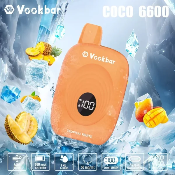 Vookbar Coco 6600 Puffs Digital Smart Screen 3% Перезаряжаемая одноразовая ручка для электронных сигарет с низким содержанием никотина Купить оптом - CharmVape - 3