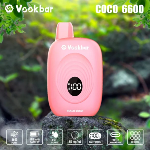 Vookbar Coco 6600 Puffs Digital Smart Screen 3% Перезаряжаемая одноразовая ручка для электронных сигарет с низким содержанием никотина Купить оптом - CharmVape - 5