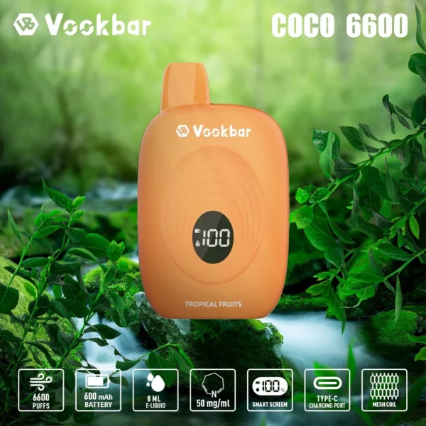 Vookbar Coco 6600 Puffs Digital Smart Screen 3% Перезаряжаемая одноразовая ручка для электронных сигарет с низким содержанием никотина. Купить оптом - CharmVape - 7