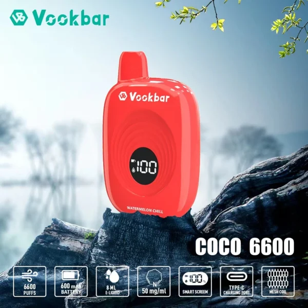 Vookbar Coco 6600 Puffs Digital Smart Screen 3% Перезаряжаемая одноразовая ручка для электронных сигарет с низким содержанием никотина Купить оптом - CharmVape - 8