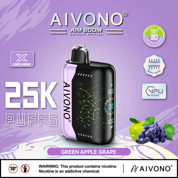 AIVONO AIM BOOM 25000 pihustiga kahevõrguga digitaalne ekraan 0% 2% 3% 5% madala nikotiinisisaldusega laetav ühekordne Vapes pliiats hulgimüük - CharmVape - 1