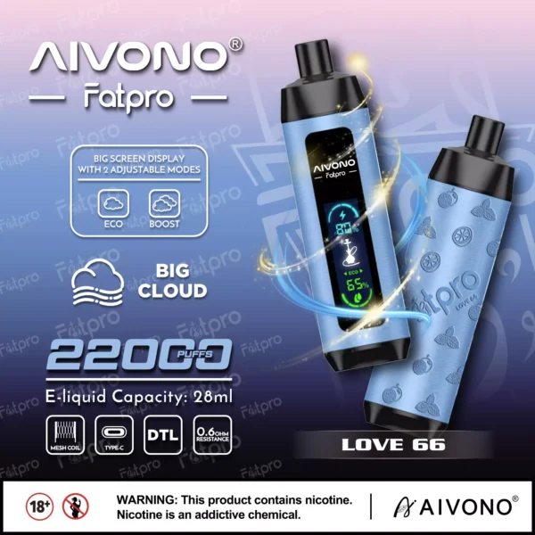 AIVONO Fatpro 22000 Rookwolken Waterpijp Digitaal scherm 0% 2% 3% 5% Oplaadbare wegwerpvapes-pen met laag nicotinegehalte Bulk kopen groothandel - CharmVape - 4