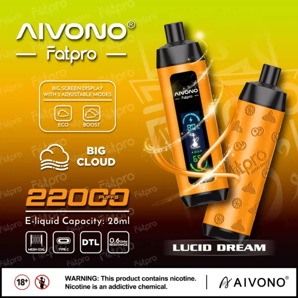 AIVONO Fatpro 22000 Rookwolken Waterpijp Digitaal scherm 0% 2% 3% 5% Oplaadbare wegwerpvapes-pen met laag nicotinegehalte Bulk kopen groothandel - CharmVape - 5