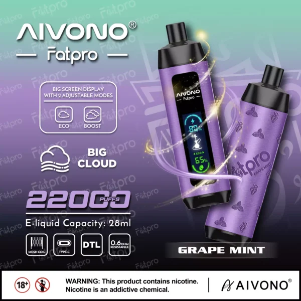 AIVONO Fatpro 22000 Rookwolken Waterpijp Digitaal scherm 0% 2% 3% 5% Oplaadbare wegwerpvapes-pen met laag nicotinegehalte Bulk kopen groothandel - CharmVape - 8