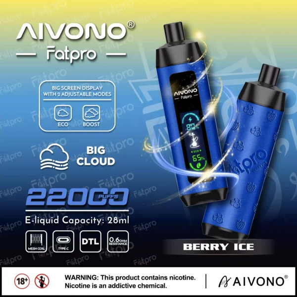 AIVONO Fatpro 22000 Rookwolken Waterpijp Digitaal scherm 0% 2% 3% 5% Oplaadbare wegwerpvapes-pen met laag nicotinegehalte Bulk kopen groothandel - CharmVape - 10