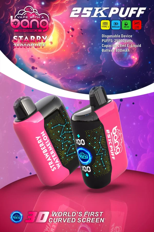 Bang Starry 25000 Puffs Schermo curvo 3D 0% 2% 3% 5% Penna per vaporizzatori usa e getta ricaricabile a basso contenuto di nicotina all'ingrosso Acquista all'ingrosso - CharmVape - 2