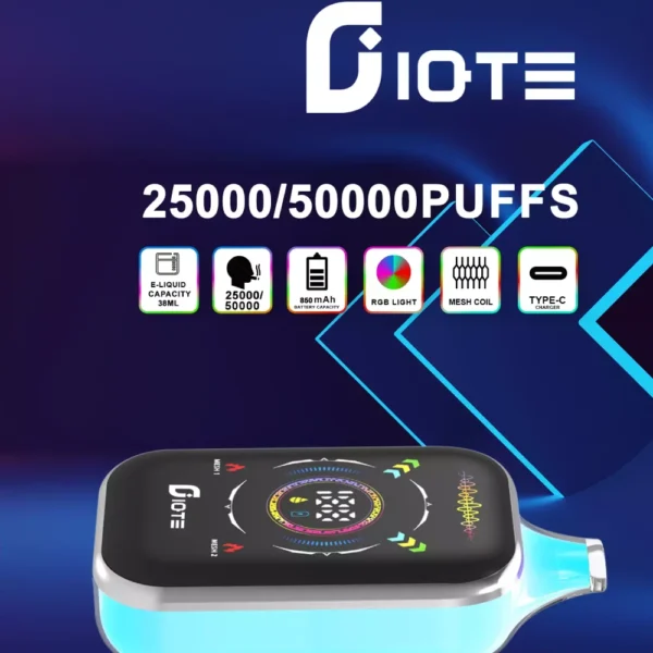 IQTE 50000 Puffs Dual Mesh RGB Full Screen 0% 2% 5% Low Nikotine Ladattava kertakäyttöinen Vapes Pen Bulk Tukkumyynti - CharmVape - 1