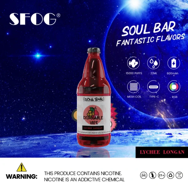 SFOG SOUL BAR 15000 Puffs RGB 5% Nízkonikotinové dobíjecí jednorázové vapes Pen Hromadně Koupit Velkoobchod - CharmVape - 9